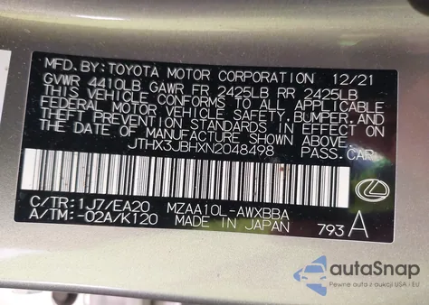 2022 Lexus Ux 200 z USA, uszkodzony, nr VIN JTHX3JBHXN2048498